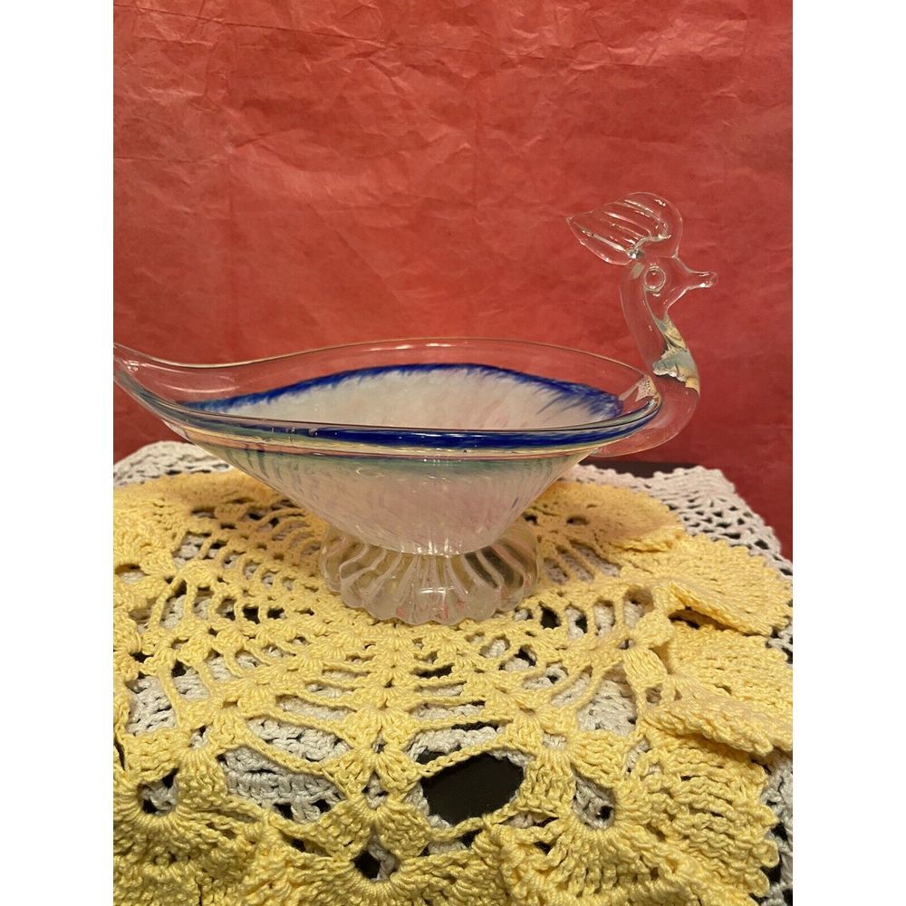 Vintage Murano Venetian‎ Art Glass Peacock Bird of Paradise  Candy Dish Bowl